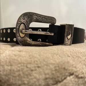 Black Studded Belt with Silver Buckle